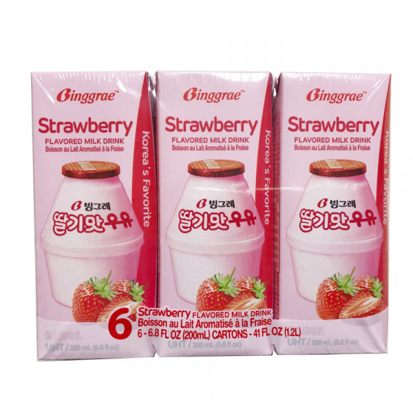 Binggrae Strawberry  Flavour Milk Drink / Binggrae 草莓味牛奶饮料 - 6*200 mL