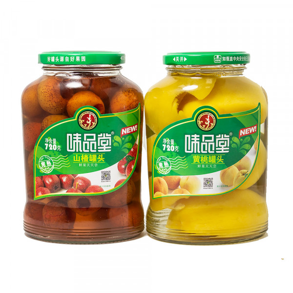 Weipintang Canned Hawthorn / Canned Yellow Peach / 味品堂山楂罐头/黄桃罐头- 720g